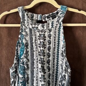 New Look Womens Large Paisley Damask Halter Top White Blue Black Boho Keyhole